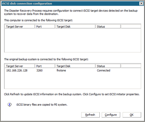 Fenêtre Configuration de la connexion du disque iSCSI