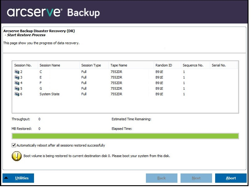 Récupération après sinistre Windows PE : fenêtre Lancement de la restauration.