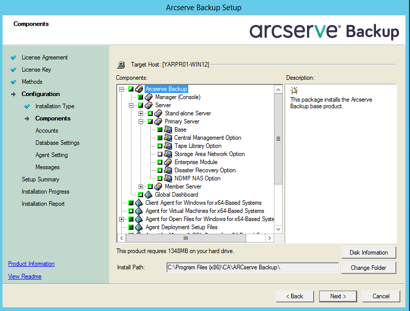 Programma di installazione: Componenti. Vengono evidenziati i pacchetti di Agente client per Windows e Distribuzione agenti.