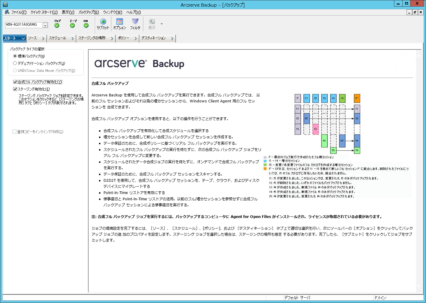 バックアップ マネージャの［スタート］タブ_SFB を使った標準バックアップ