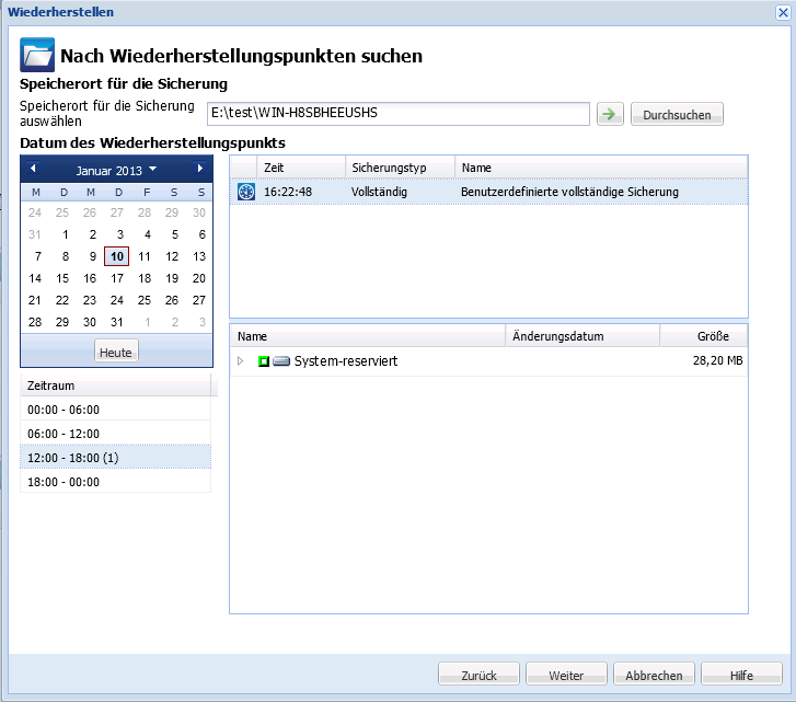 Wiederherstellungspunkte durchsuchen