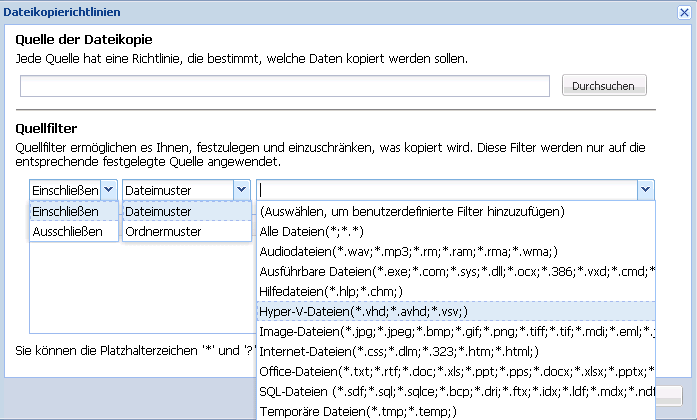 Filter der Dateikopiequelle