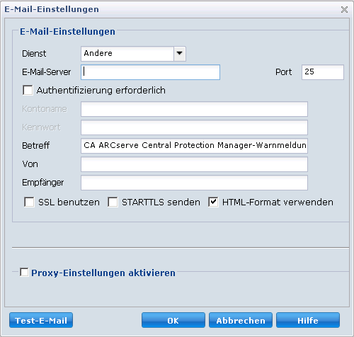 Dialogfeld "E-Mail-Einstellungen" - Voreinstellungen