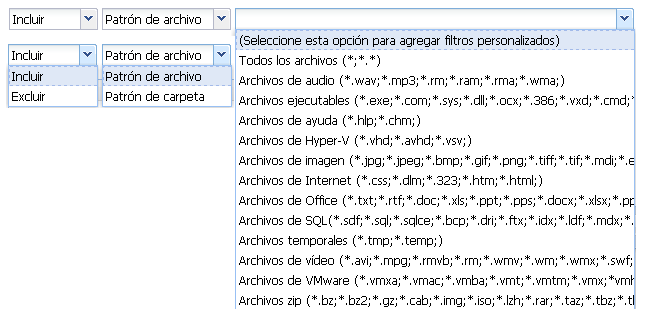 Filtros de origen de copia de archivo