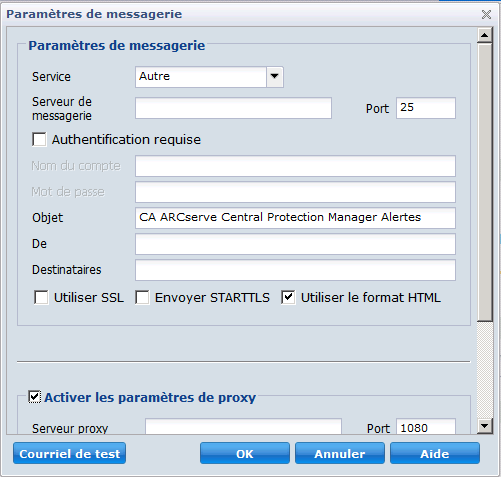 Boîte de dialogue Paramètres de messagerie - préférences