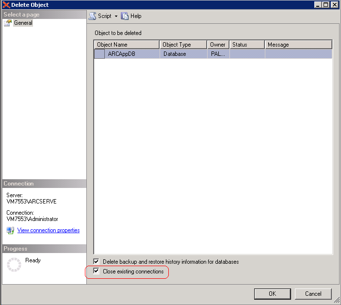 Boîte de dialogue de suppression d'objet