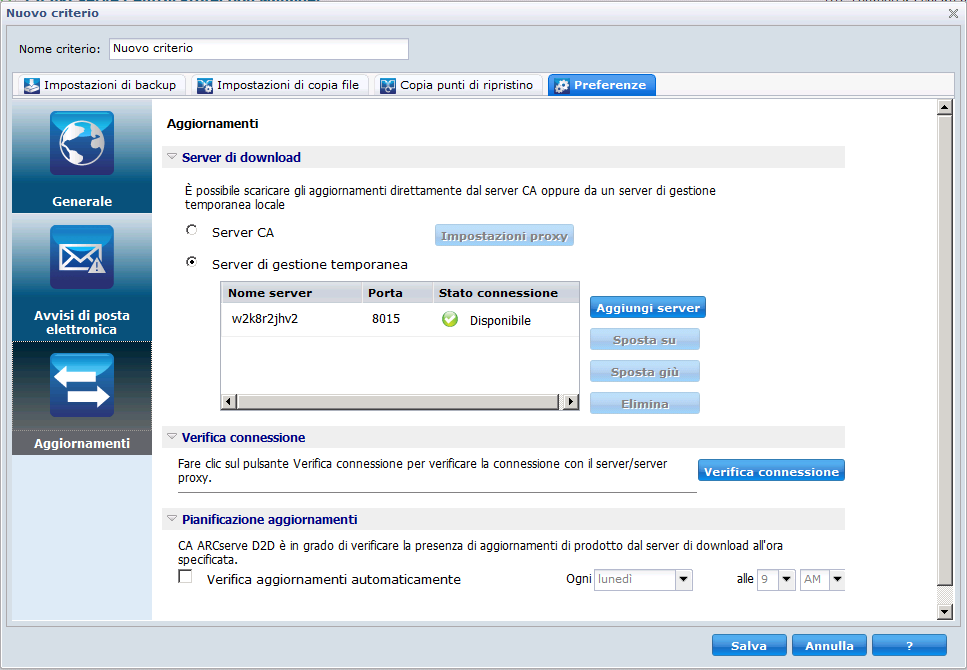 Aggiornamento automatico nuovo criterio D2D - Scheda Preferenze