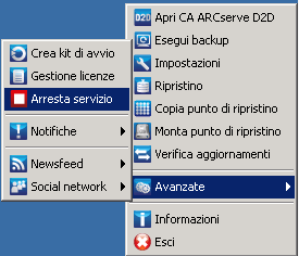 Icona di accesso rapido di sistema, impostazioni avanzate, interruzione del servizio