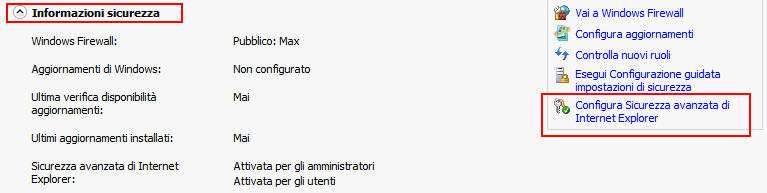 Informazioni di protezione Windows Server 2008
