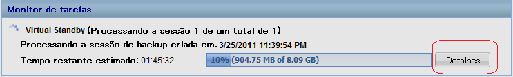 Monitor de tarefas no modo de espera virtual A opção Detalhes é realçada.
