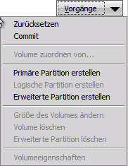 Bare-Metal-Recovery - Menü "Vorgänge".