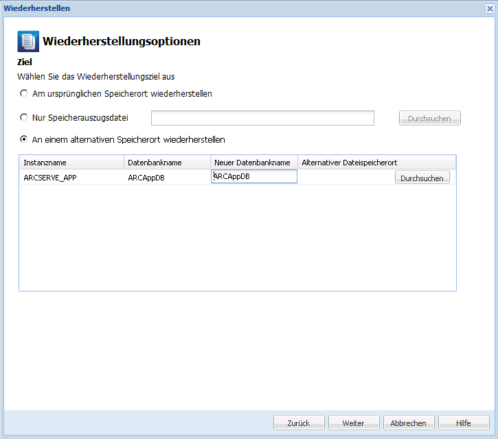 Anwendungswiederherstellung - SQL 6 - An einem alternativen Speicherort wiederherstellen, Datenbanknamen ändern