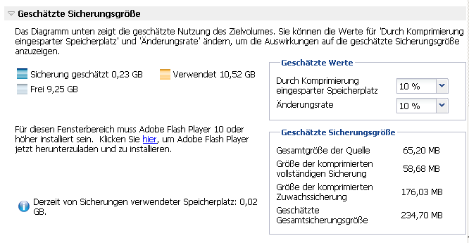 Berechnung des Sicherungsspeicherplatzes