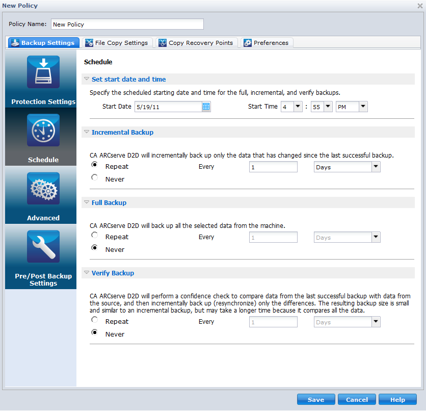 D2D Policy Backup Settings - Schedule Tab