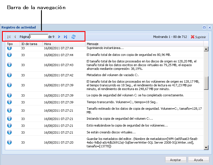 Registro de actividad de la conversión virtual