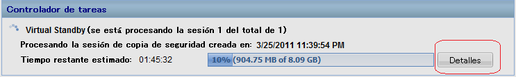 Controlador de tareas de la pausa virtual. La opción Detalles se resalta.