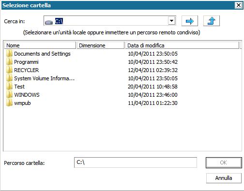 Finestra di dialogo Ripristino bare metal - Selezione cartella.