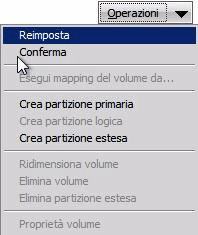 Ripristino bare metal - Menu Operazioni.