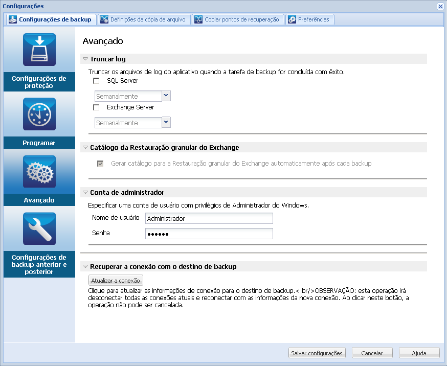 caadr--Fazer backup agora - Configurações-W