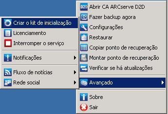 Monitor a bandeja, Criar kit de inicialização