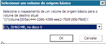 caixa de diálogo Recuperação Bare Metal - Selecionar um volume de origem básico.