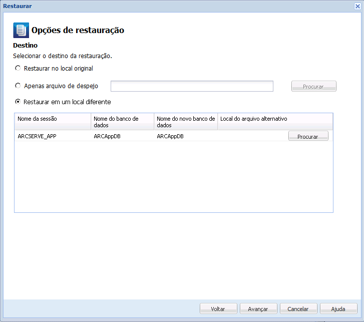 Recuperação de aplicativo - SQL 6 Restaurar em local alternativo, alterar o nome do banco de dados