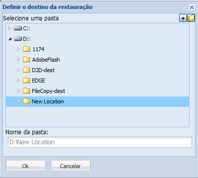 Recuperação de aplicativo - SQL 8 Restaurar em local alternativo, especificar o local do arquivo usando a procura