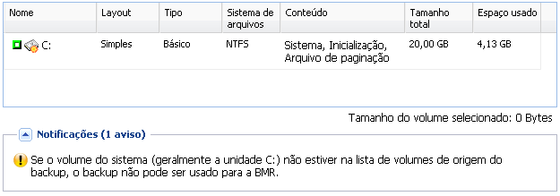 Configurações de proteção - Selecionar o volume