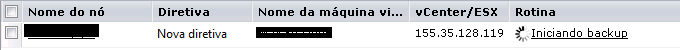 Tarefa em andamento do Host-Based VM Backup