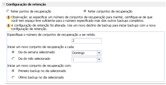 Fazer backup agora - Configurações de proteção