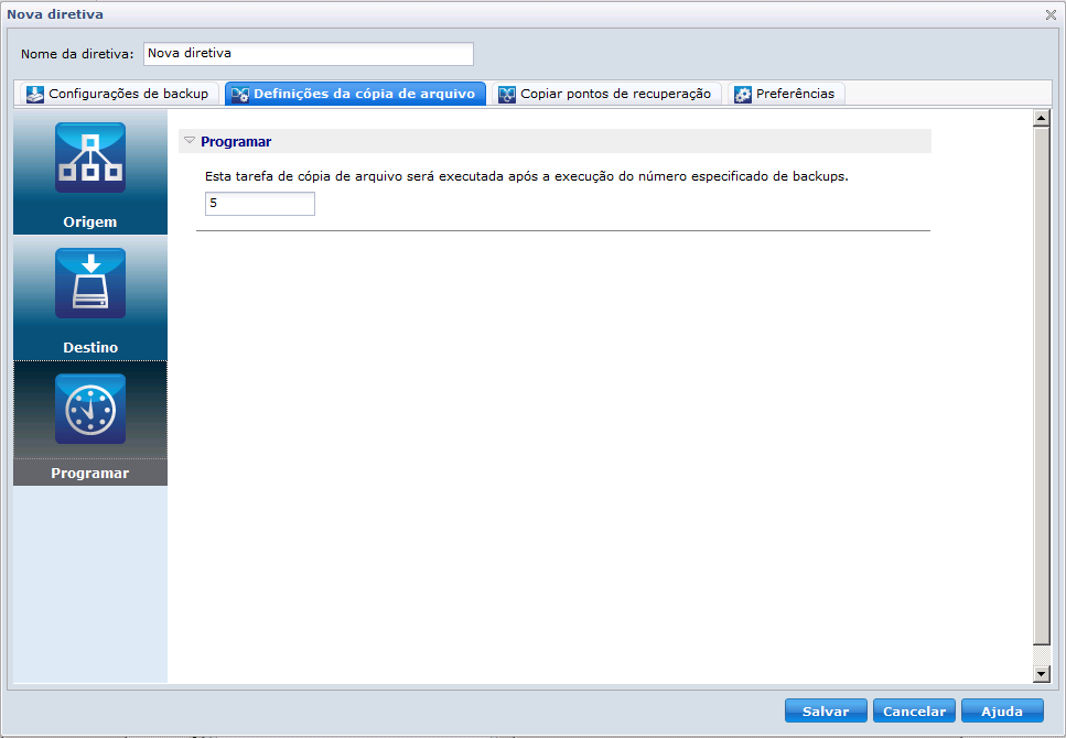 Configurações de cópia de arquivo de diretiva do D2D - Programar