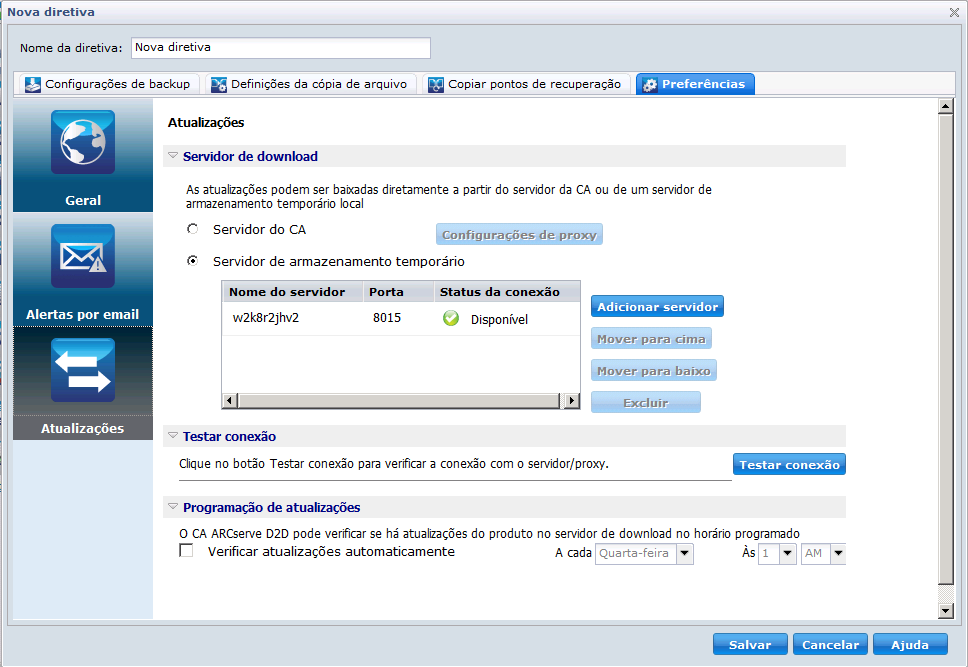 Nova Diretiva de atualização automática do D2D - Guia - Preferências