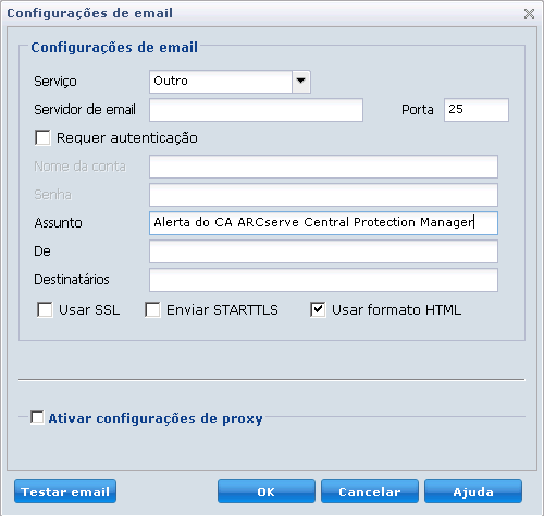 Caixa de diálogo Configurações de email - Preferências