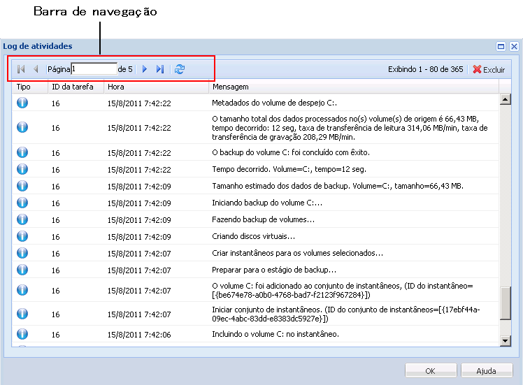 Log de atividades da conversão virtual