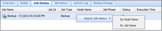 Context menu for the Job Status tab