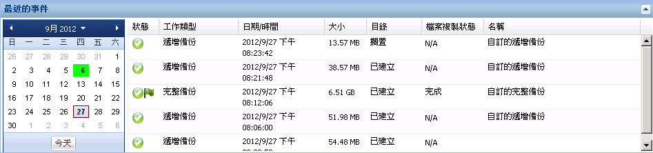 首頁 - 備份歷程記錄摘要