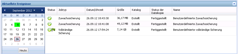Startseite - Sicherungsverlauf - Übersicht