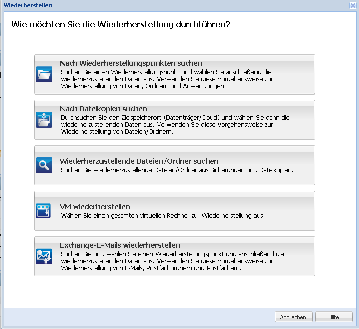 Dialogfeld zur Auswahl einer Wiederherstellungsmethode: