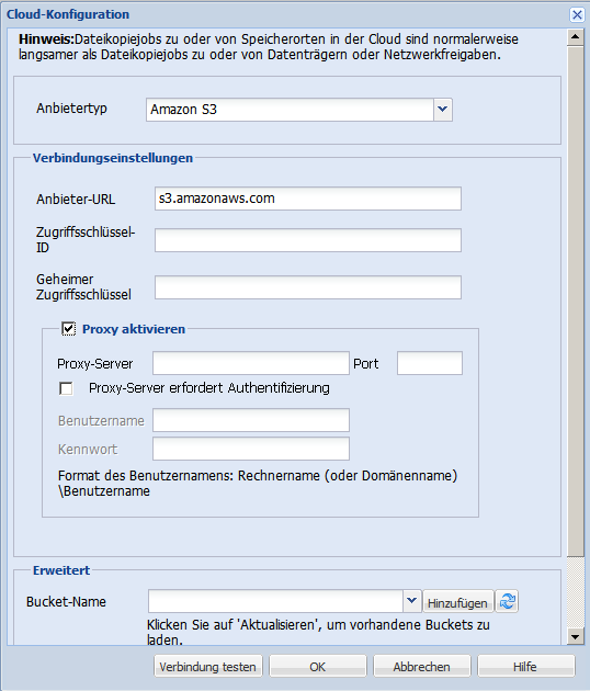 Dialogfeld "Cloud-Konfiguration" - Dateikopie