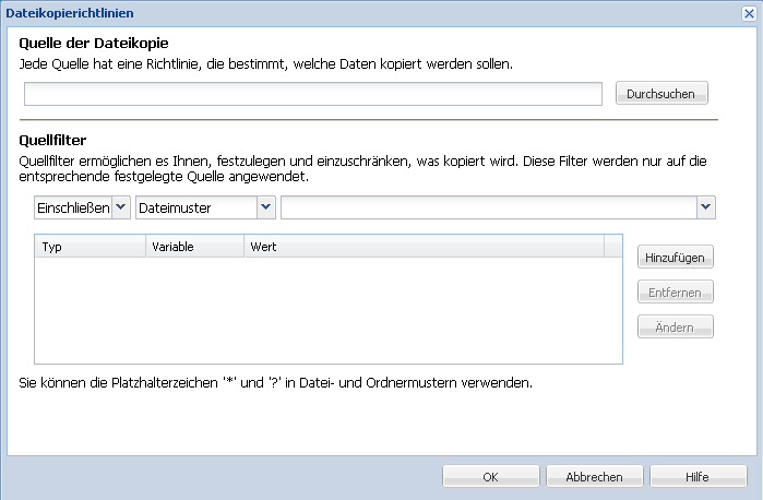 Dateikopierichtlinien - Quelle und Filter - Dateikopie