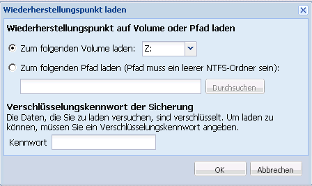 Dialogfeld "Wiederherstellungspunkt laden"