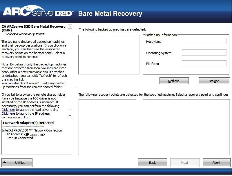 Bare Metal Recovery - Specify a Recovery Point dialog.
