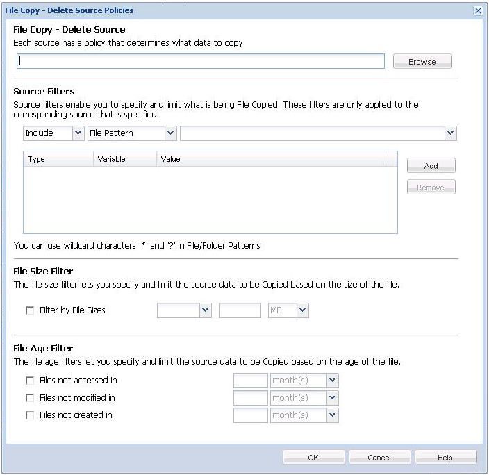 File Copy - Delete Source Policies Dialog