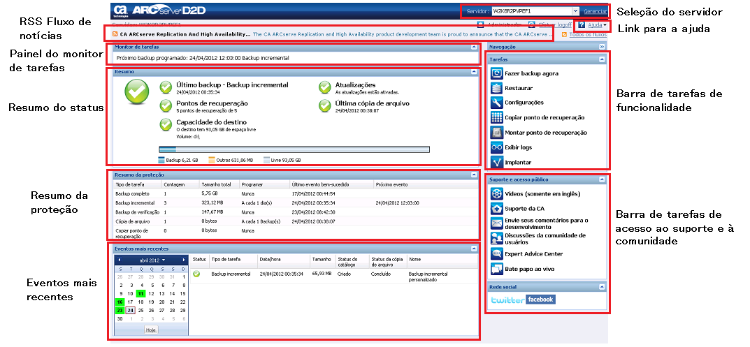 Página inicial do CA ARCserve D2D