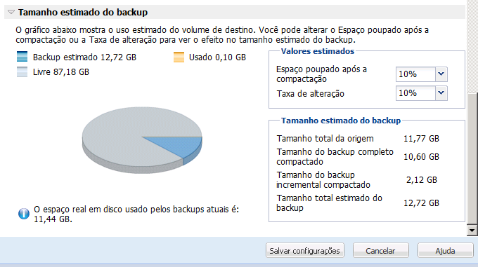 Calculadora de espaço de backup