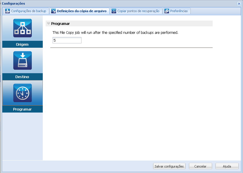 Caixa de diálogo Definições da cópia de arquivo - Programar