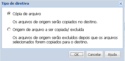 Diretivas de cópia de arquivo - Tipo de diretiva