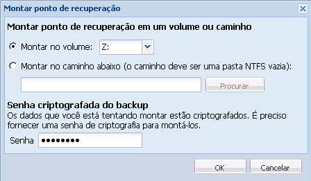 caixa de diálogo Montar ponto de recuperação
