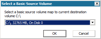 Bare Metal Recovery - Select a Basic Source Volume dialog.