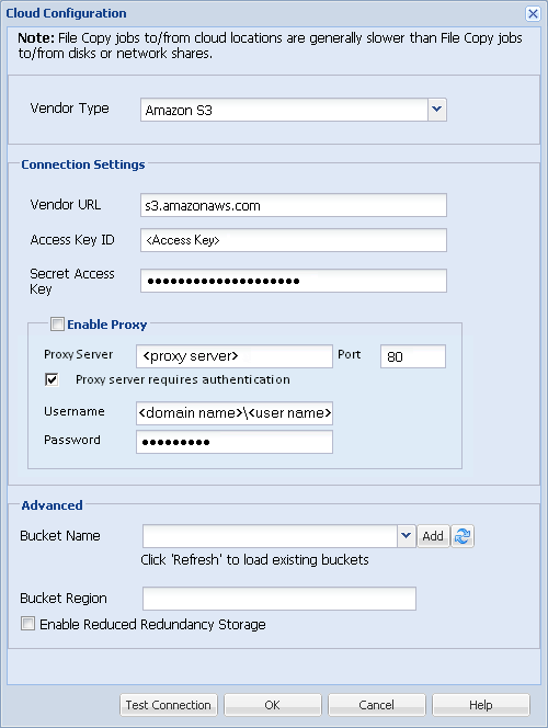 Cloud Configuration Dialog - File Copy